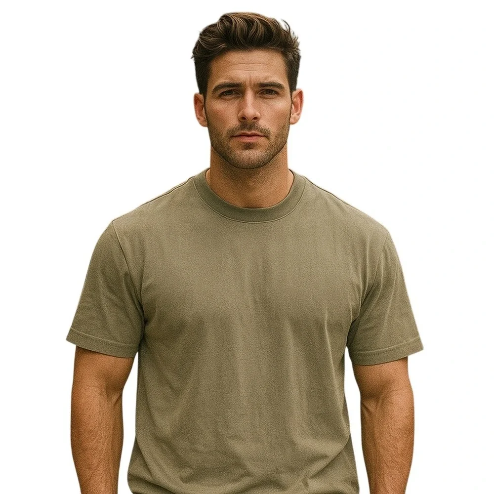 Axis LA Premium Olive Green Cotton Crew Neck‎ T-Shirt Casual Basic Tee XL